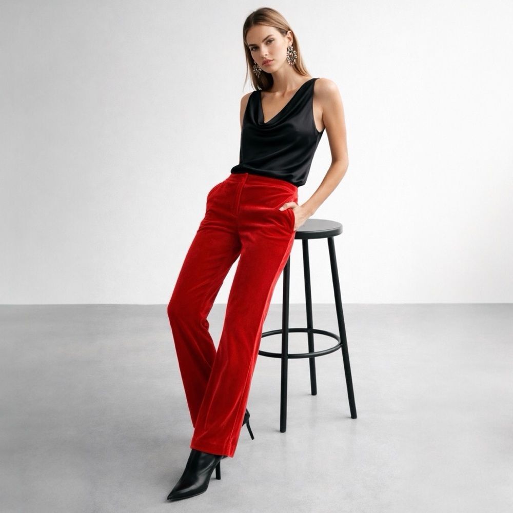 Bar III Red Velvet Flare-Leg Trouser Pants